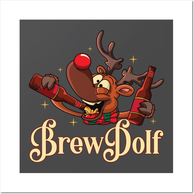 Brewdolph Funny Drinking Reindeer Christmas Wall Art by ghsp